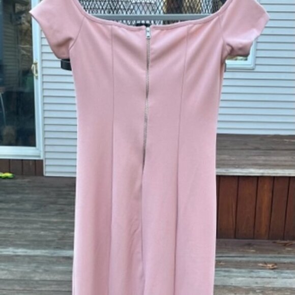 ZARA NWT Baby Light Pink Topstitched Off the Shoulder Bodycon Midi Dress Size M - Picture 12 of 16